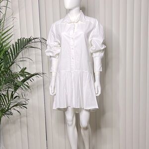 7 For All Mankind White Bishop Sleeve Shirt Dress